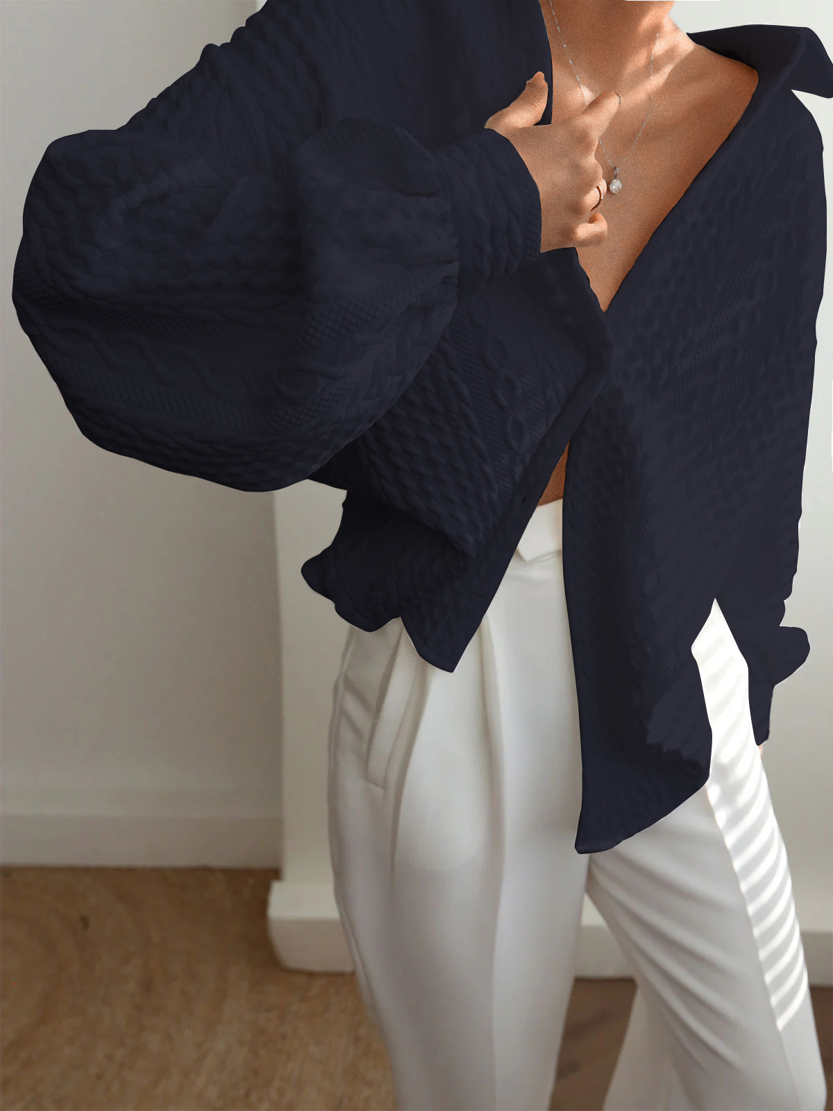 Cable Knit Textured Button Down Shirts