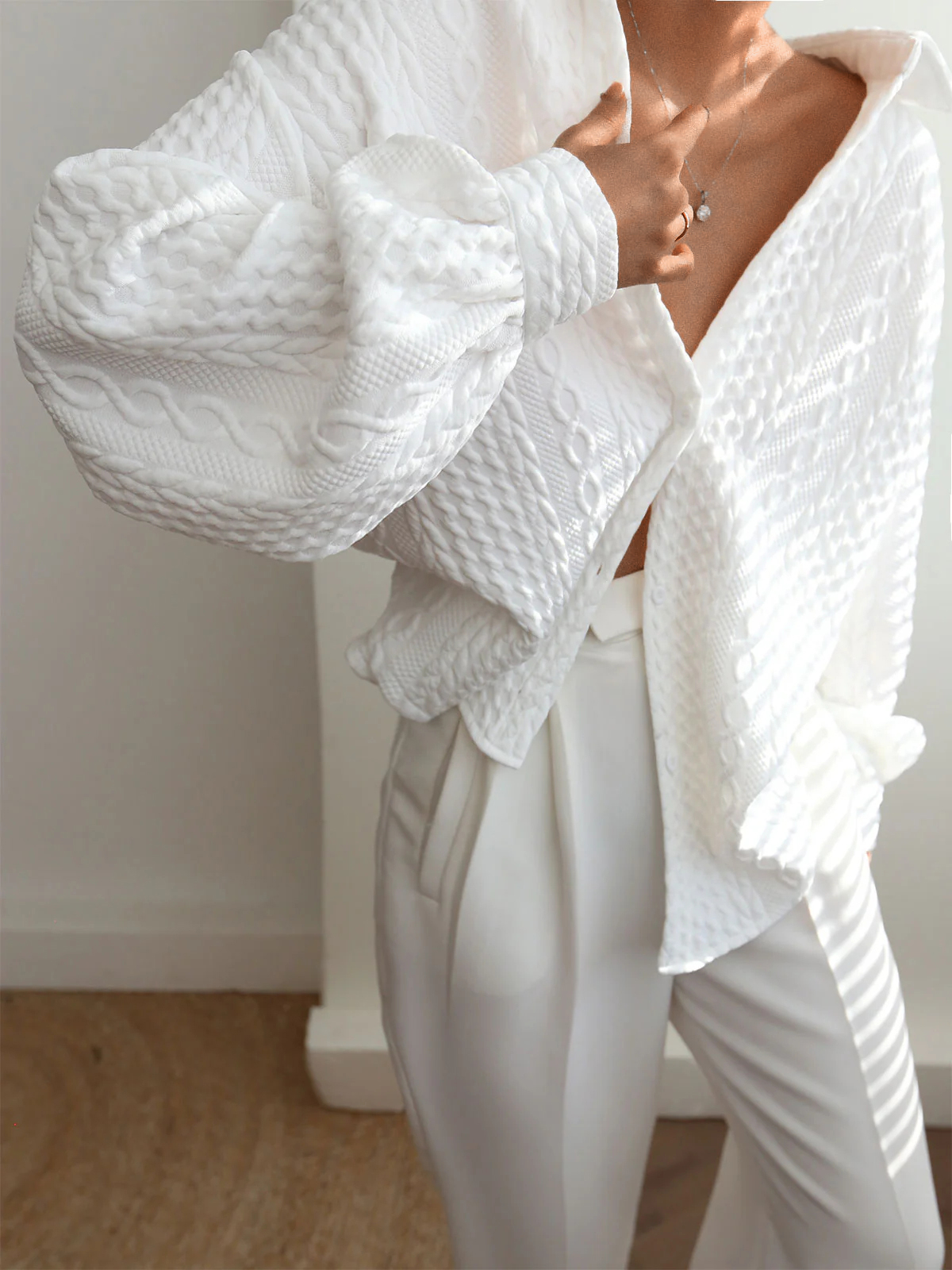 Cable Knit Textured Button Down Shirts