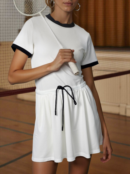 Workout Pleated Contrast Color Tennis Dress