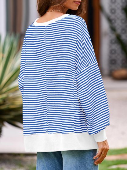 Women's Waffle Knit Long Sleeve Crewneck Oversized Sweatshirt