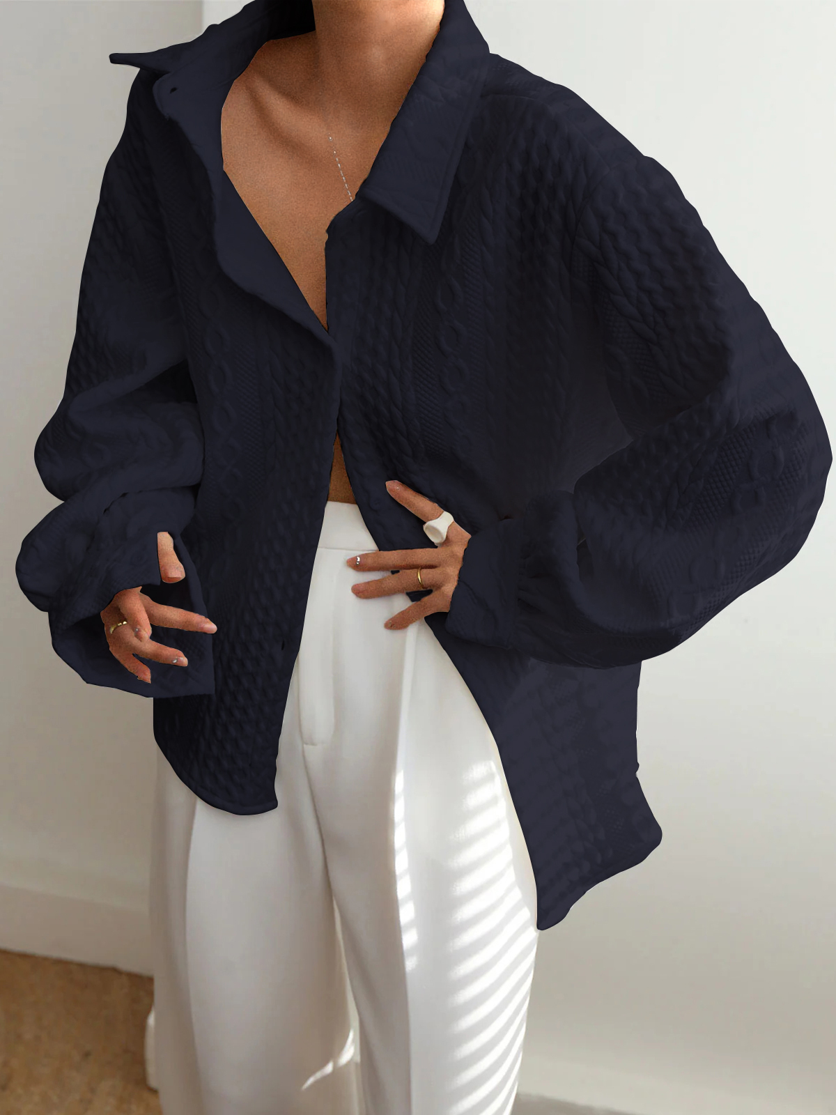 Cable Knit Textured Button Down Shirts