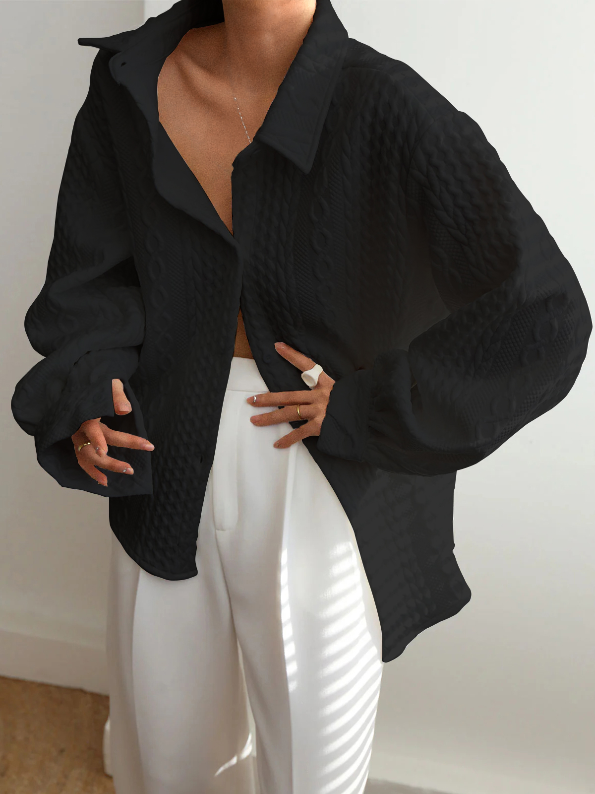 Cable Knit Textured Button Down Shirts