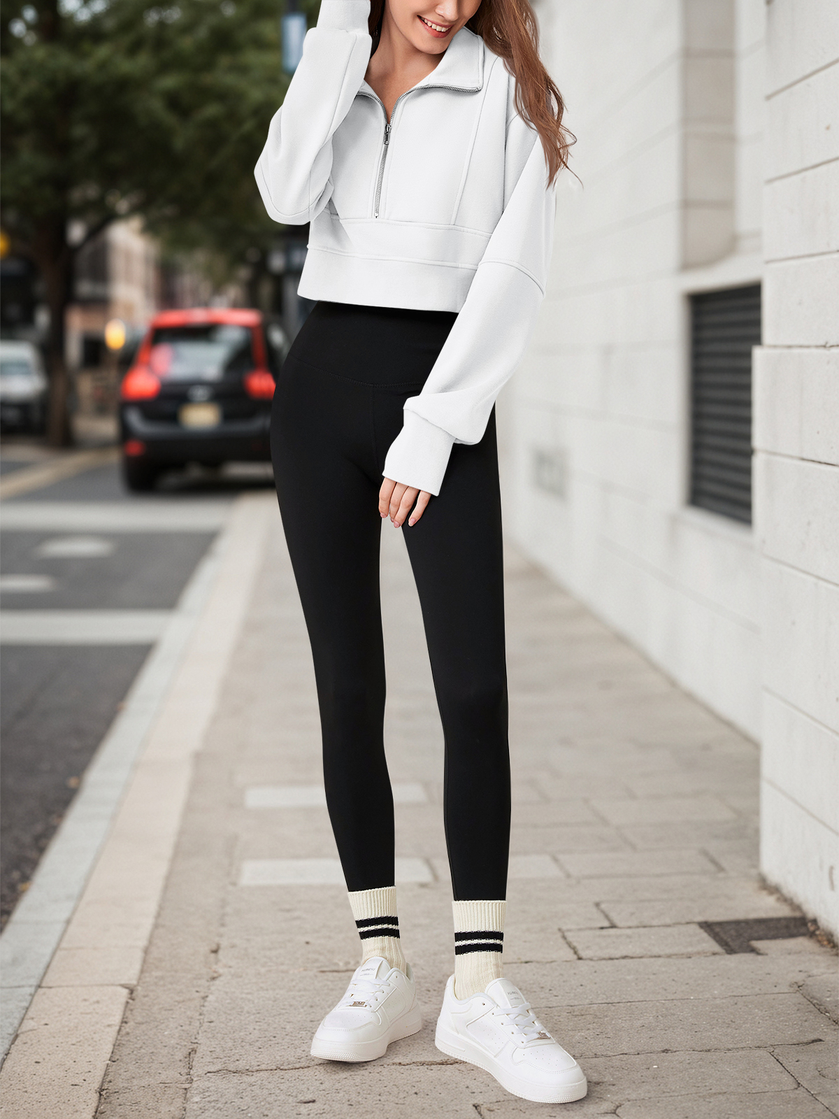 Half Zipper Cropped Sweatshirts