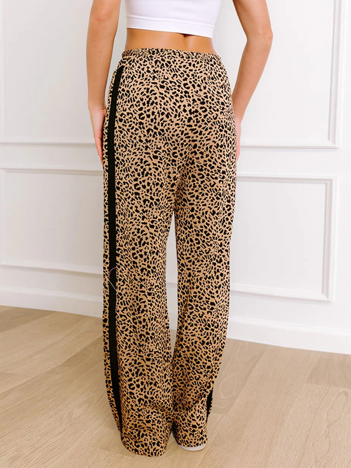 Casual Leopard Print High Waisted Long Pants