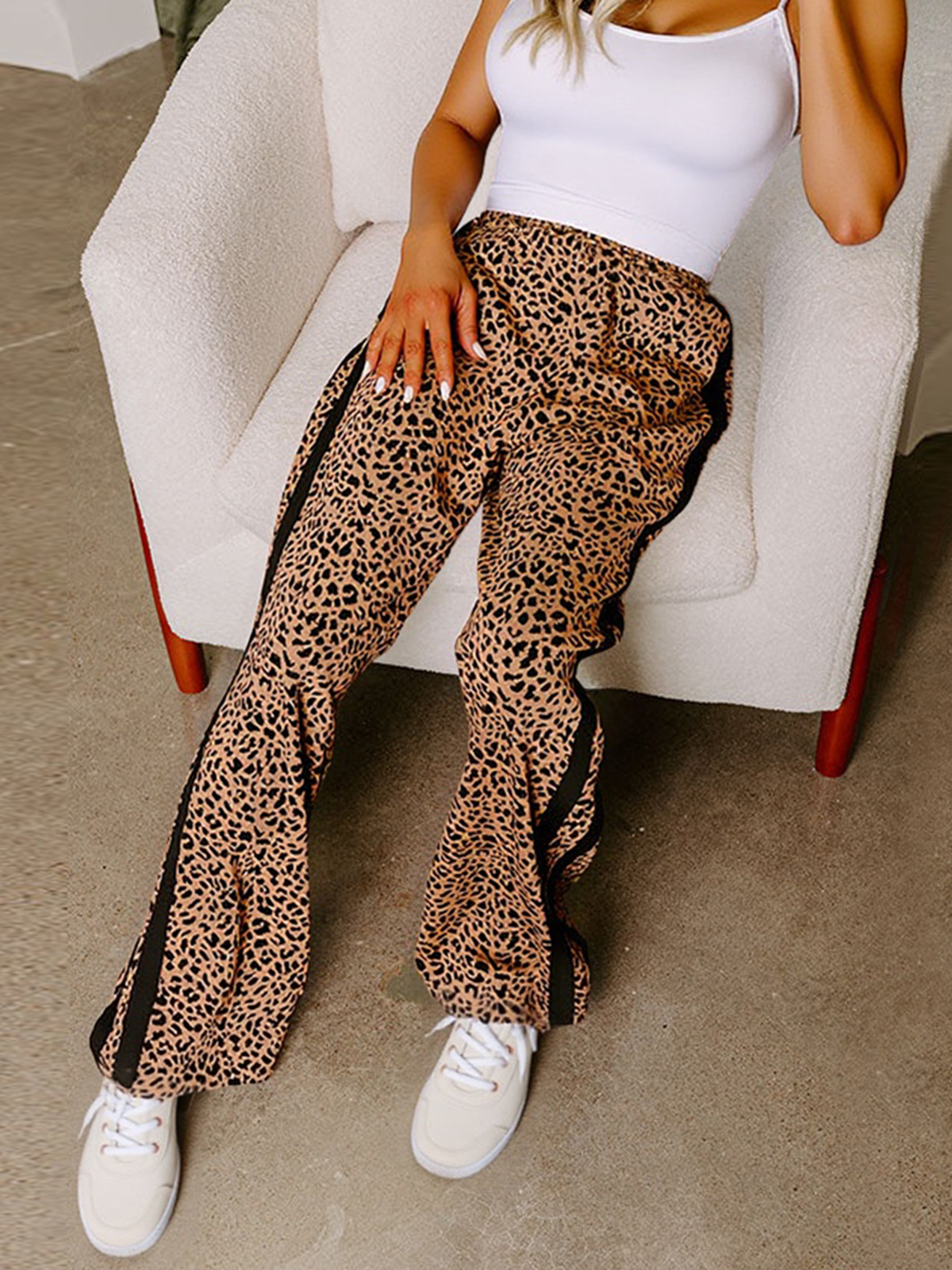 Casual Leopard Print High Waisted Long Pants