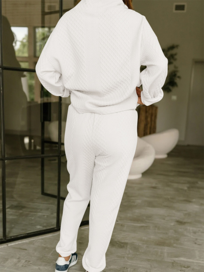 Textured Turtleneck Sweatshirts Jogger Pants Matching Sets
