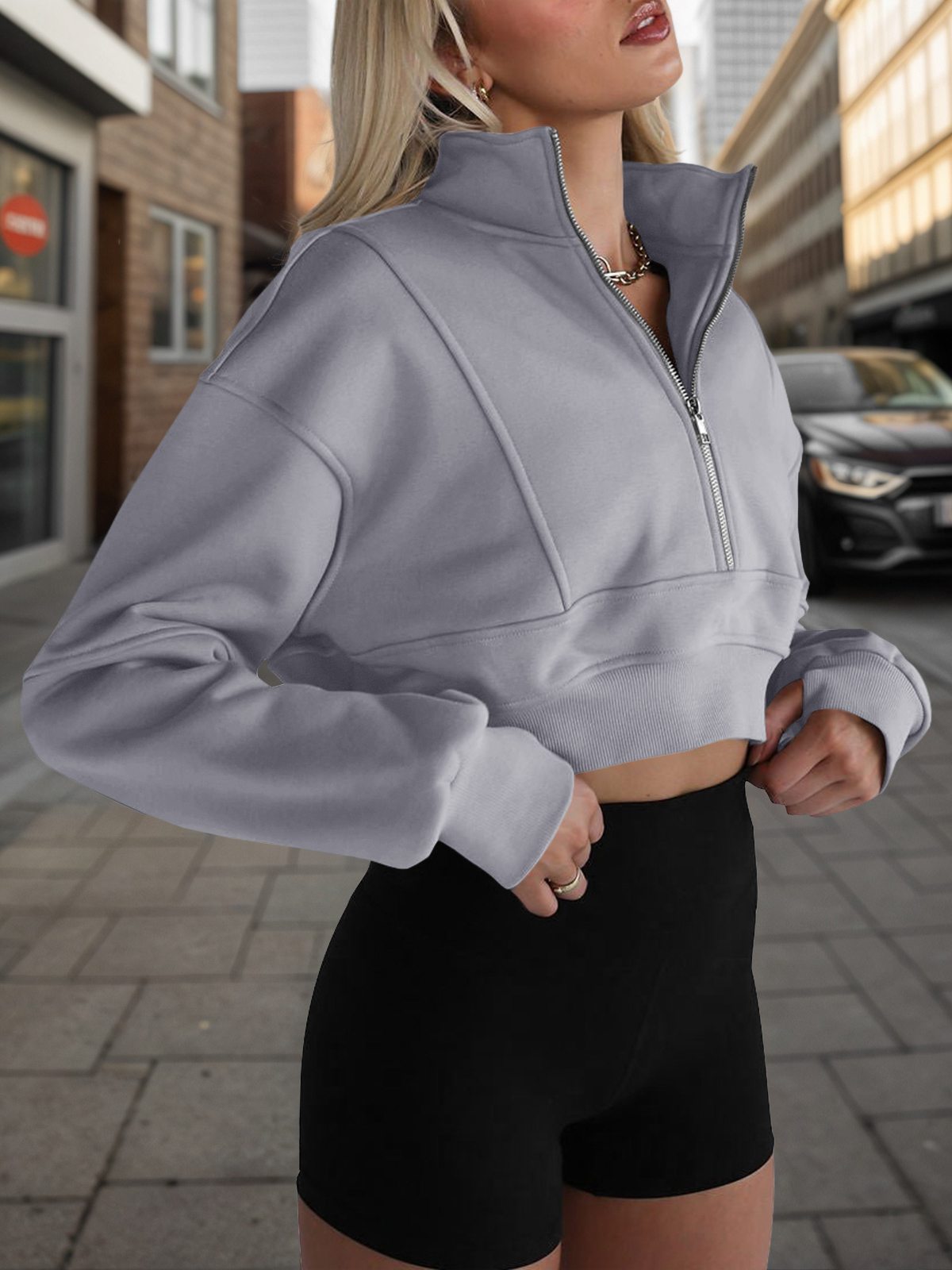 Half Zipper Cropped Sweatshirts