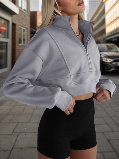Half Zipper Cropped Sweatshirts