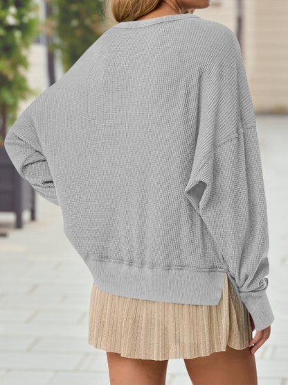 Casual Waffle Knit Loose Fit Long Sleeve Sweatshirt