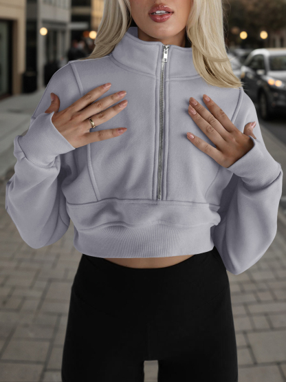 Half Zipper Cropped Sweatshirts