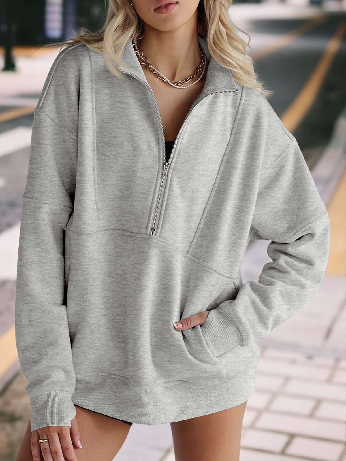 Women's Oversized Half Zip Fleece Sweatshirts