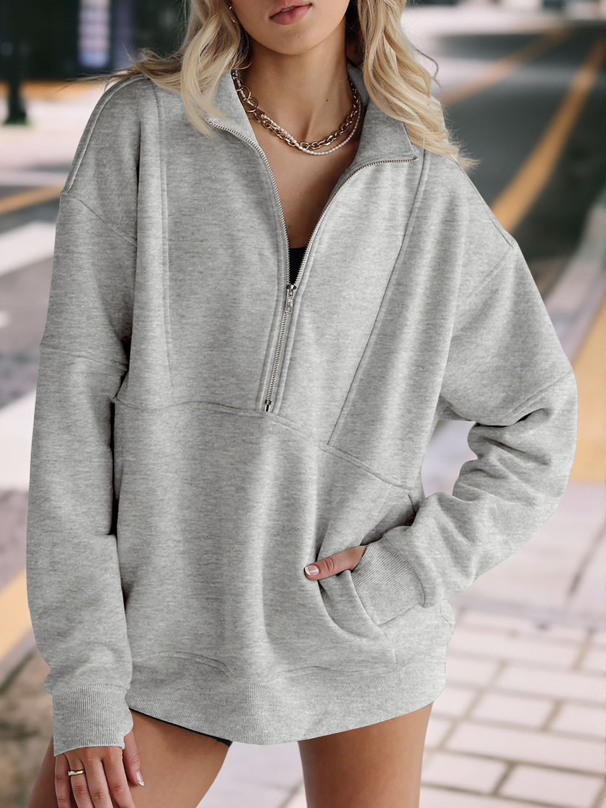 Women's Oversized Half Zip Fleece Sweatshirts