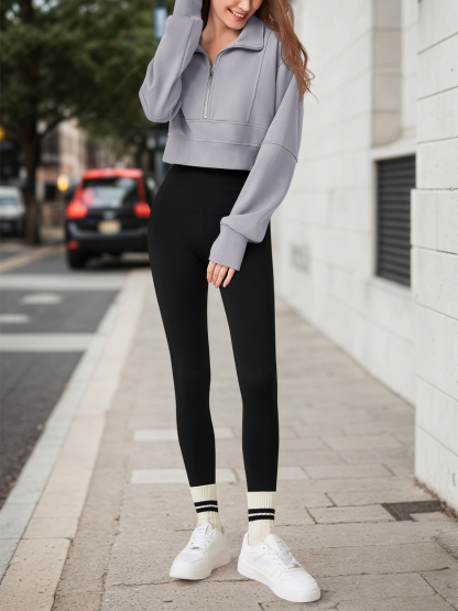 Half Zipper Cropped Sweatshirts