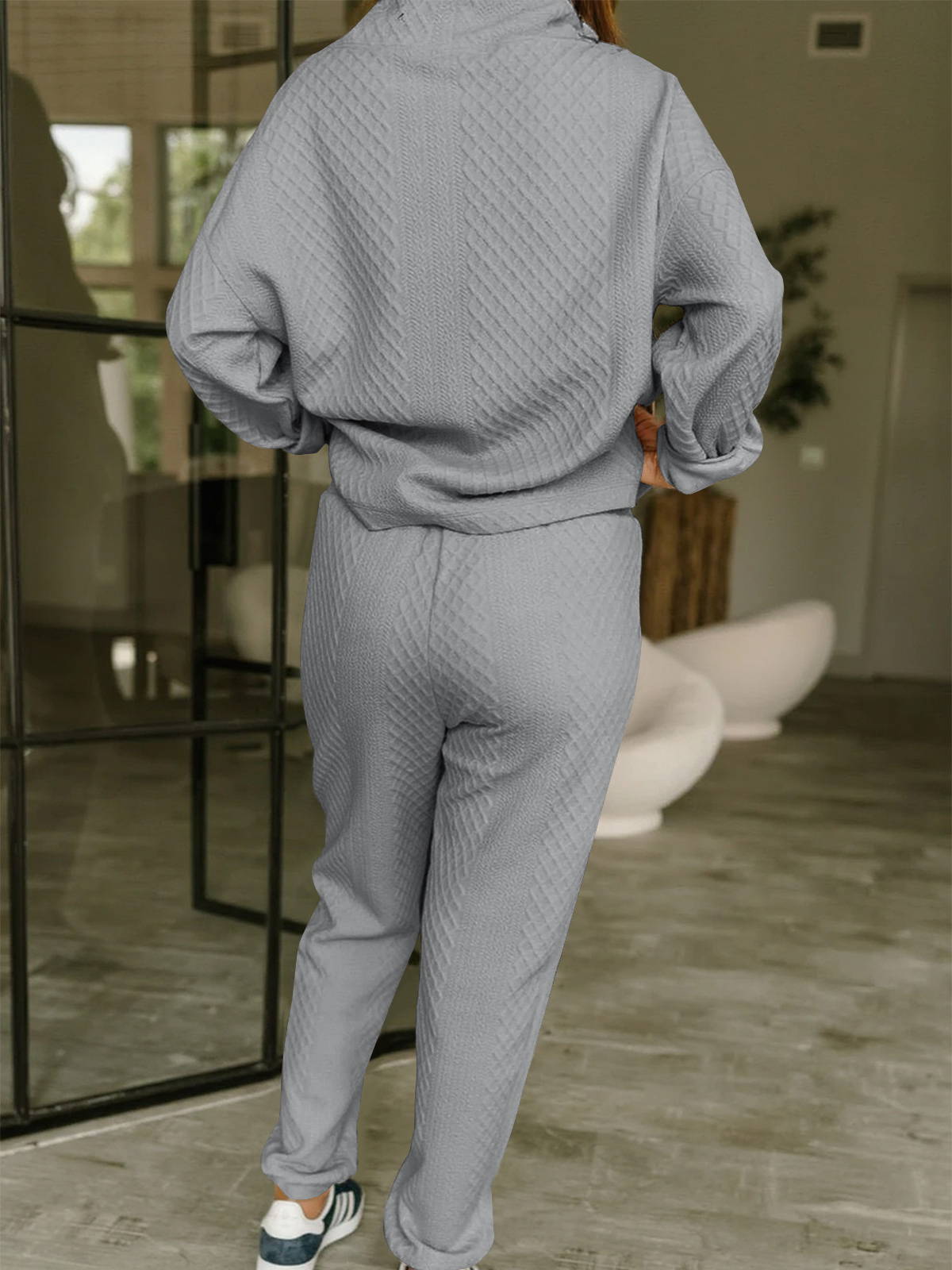 Textured Turtleneck Sweatshirts Jogger Pants Matching Sets