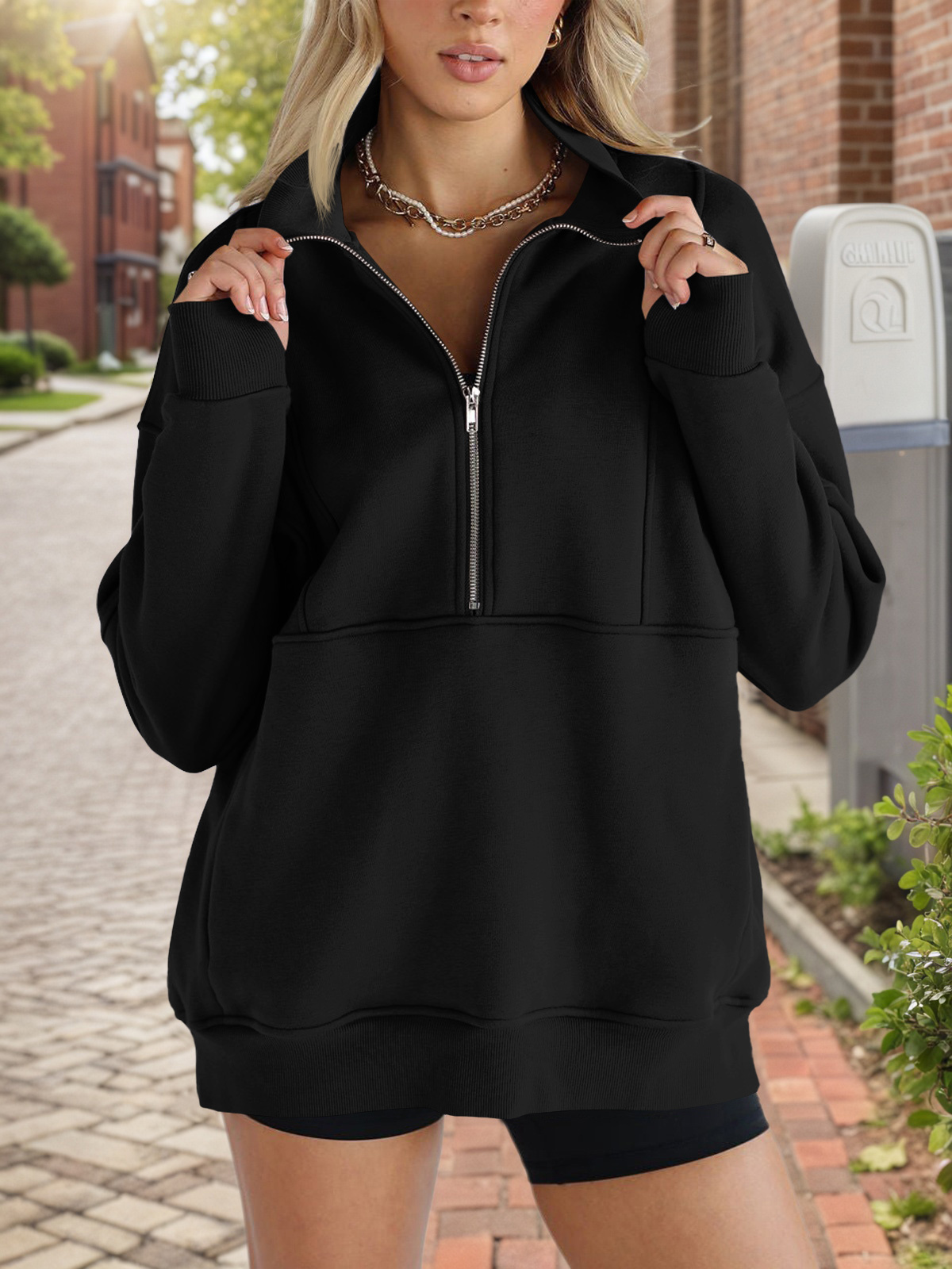 Women's Oversized Half Zip Fleece Sweatshirts