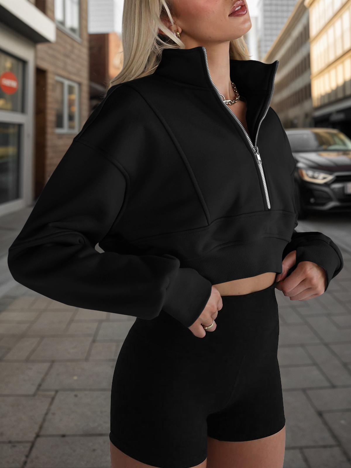 Half Zipper Cropped Sweatshirts