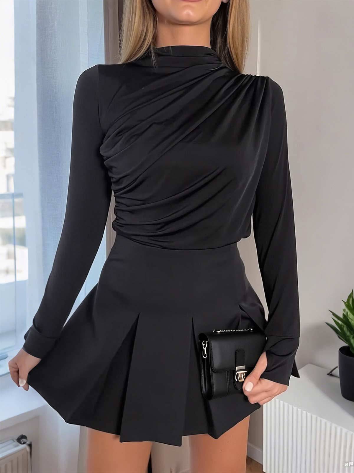 Long Sleeve Ruched Y2K T Shirts