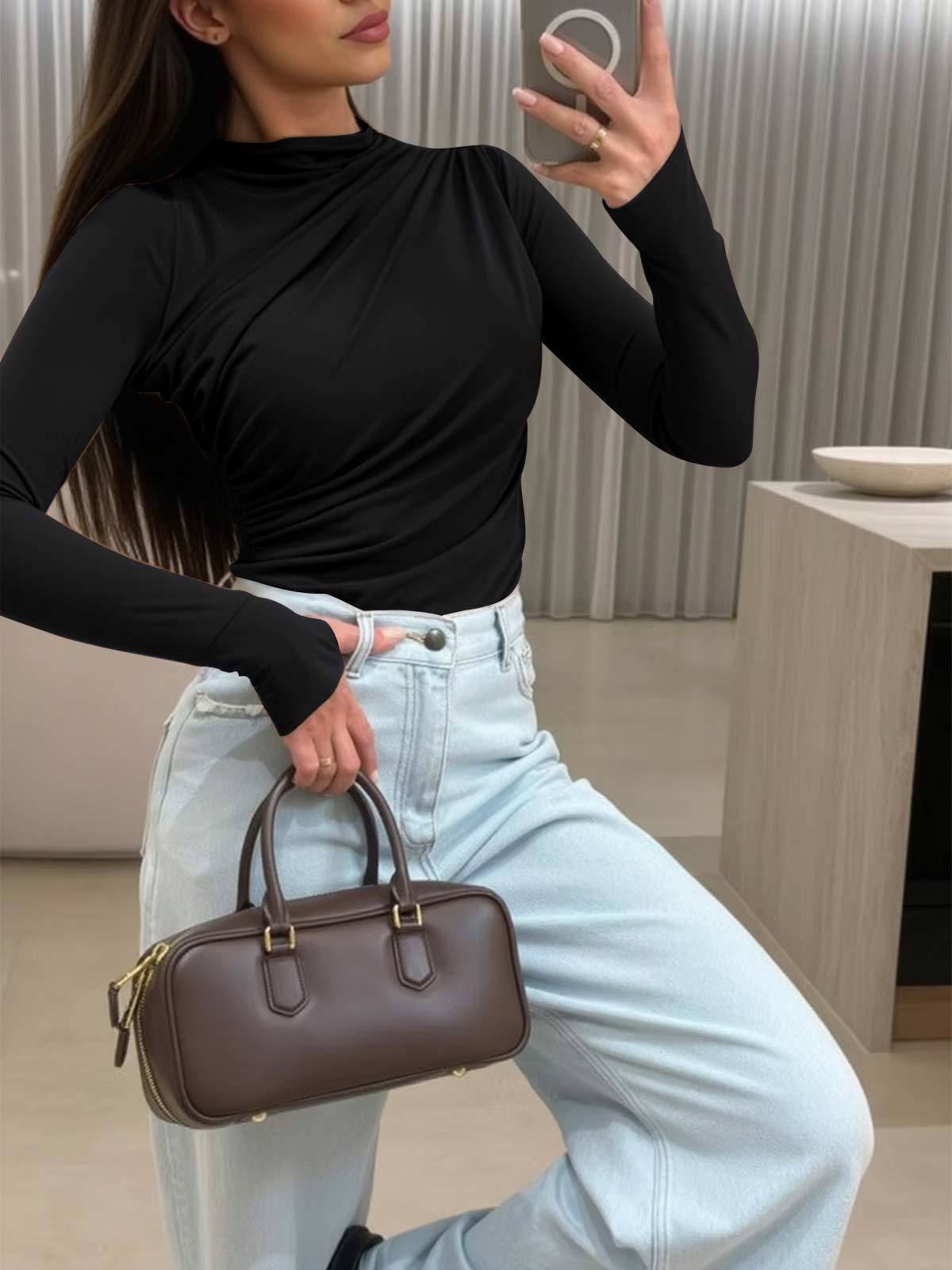 Long Sleeve Ruched Y2K T Shirts