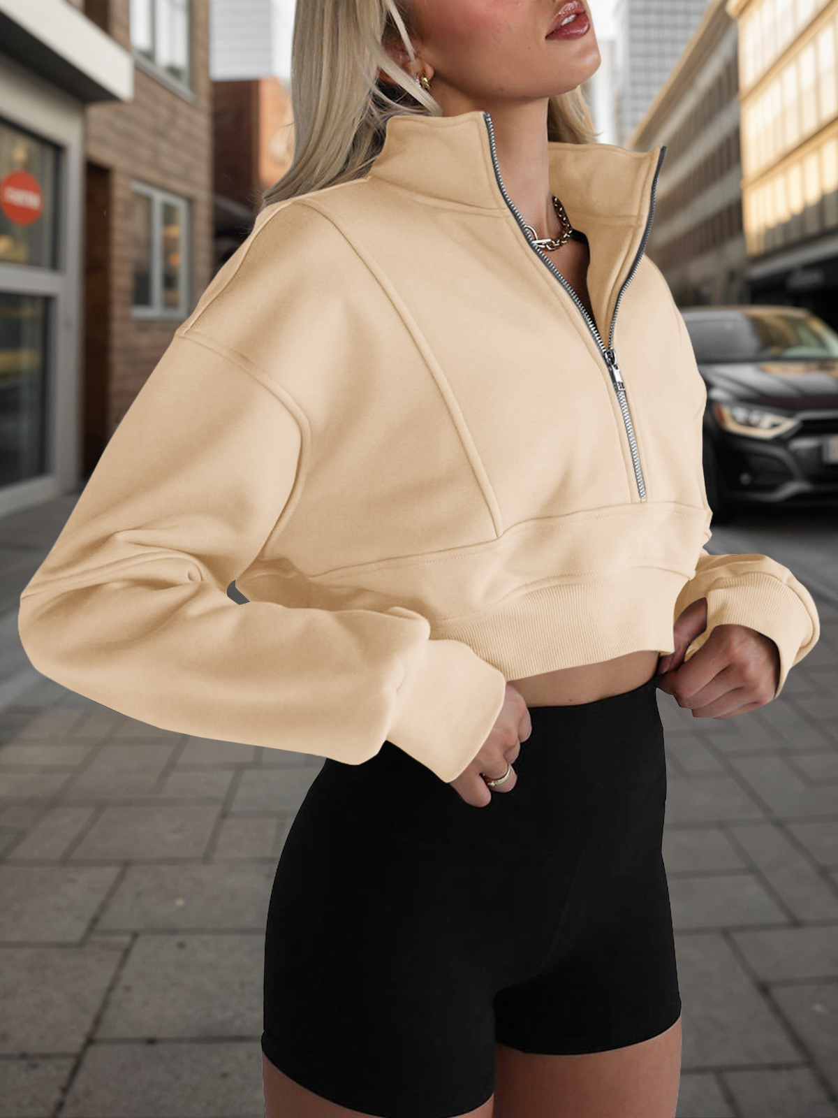 Half Zipper Cropped Sweatshirts