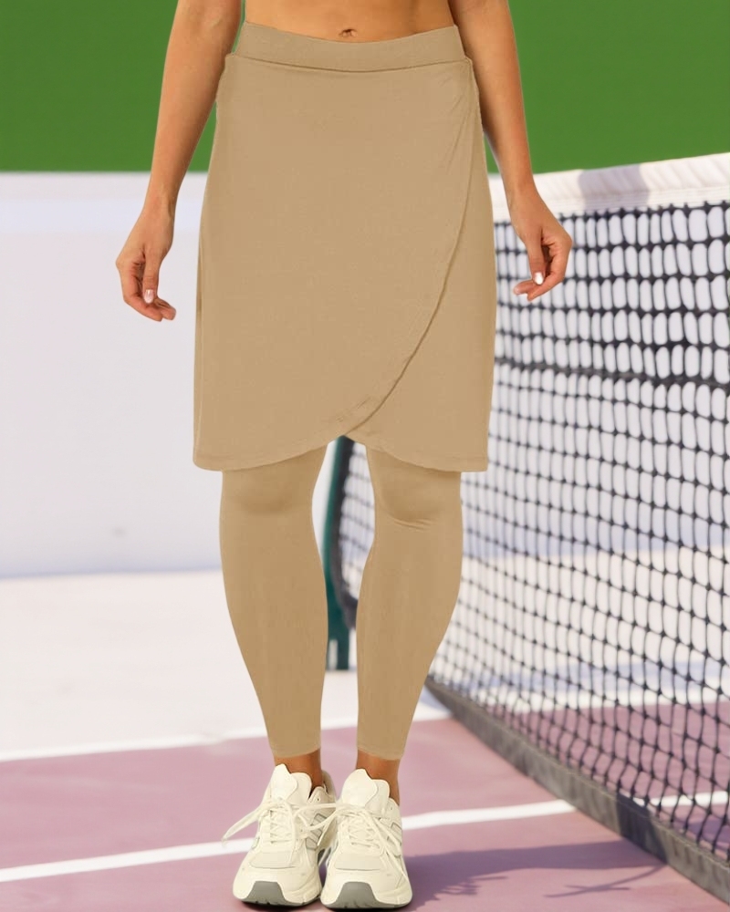 Wrap Knee Length Athletic Skirt with Leggings
