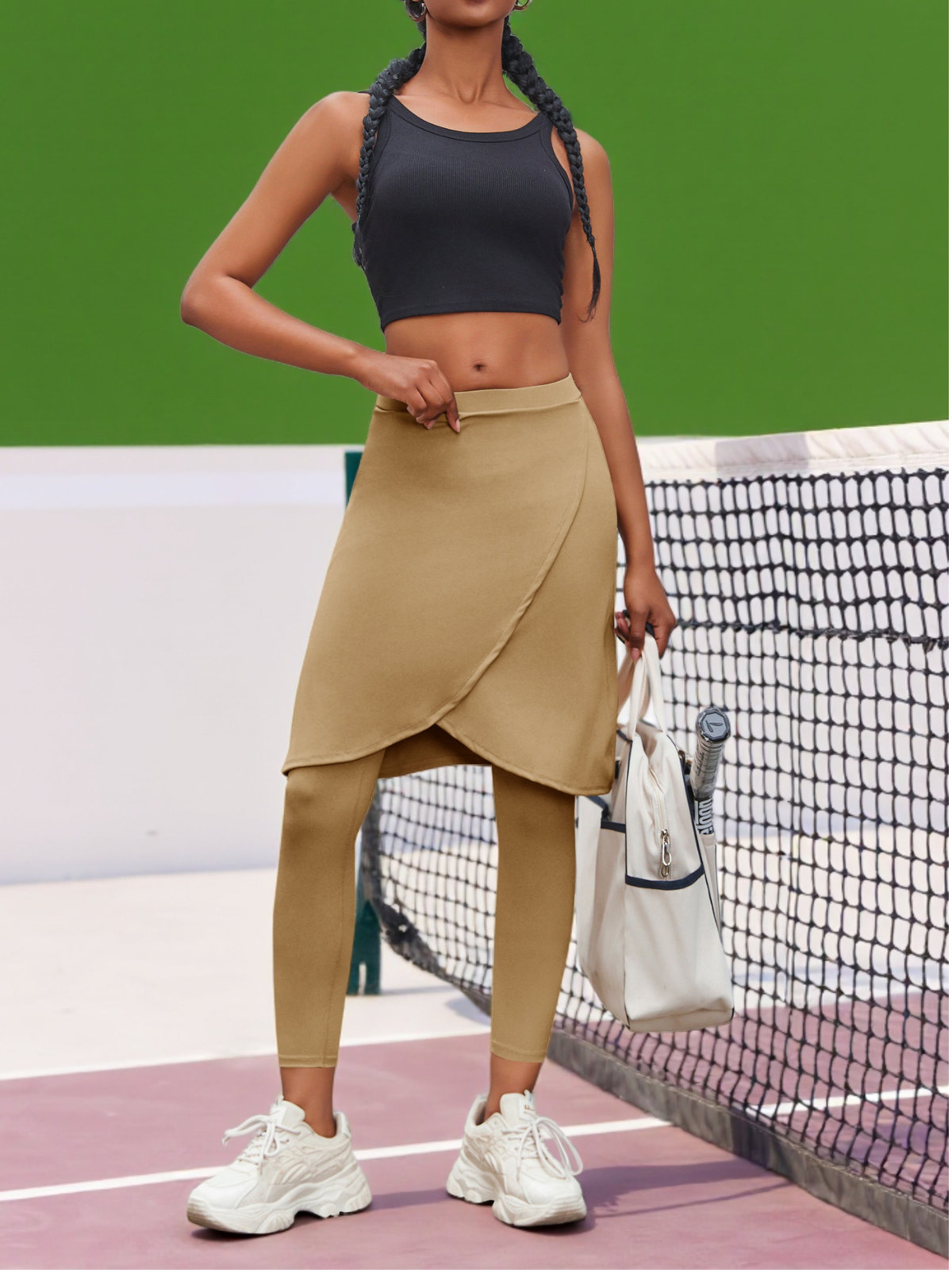 Wrap Knee Length Athletic Skirt with Leggings