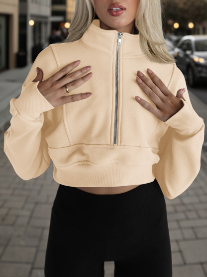 Half Zipper Cropped Sweatshirts