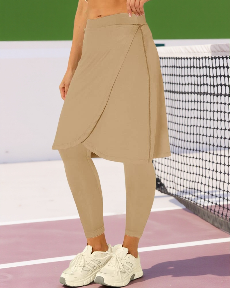 Wrap Knee Length Athletic Skirt with Leggings
