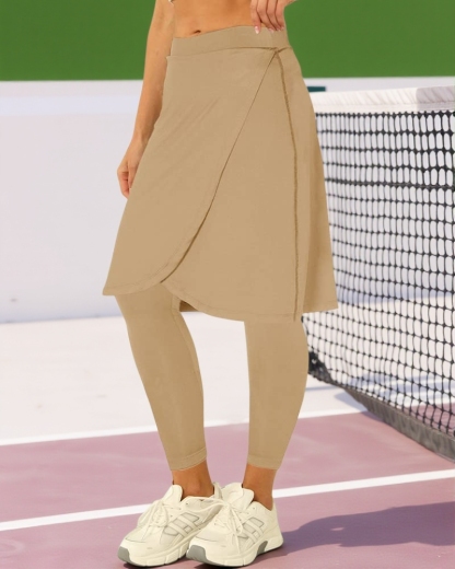Wrap Knee Length Athletic Skirt with Leggings