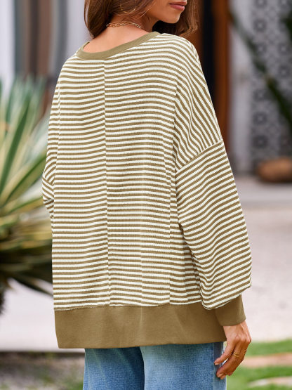 Women's Waffle Knit Long Sleeve Crewneck Oversized Sweatshirt