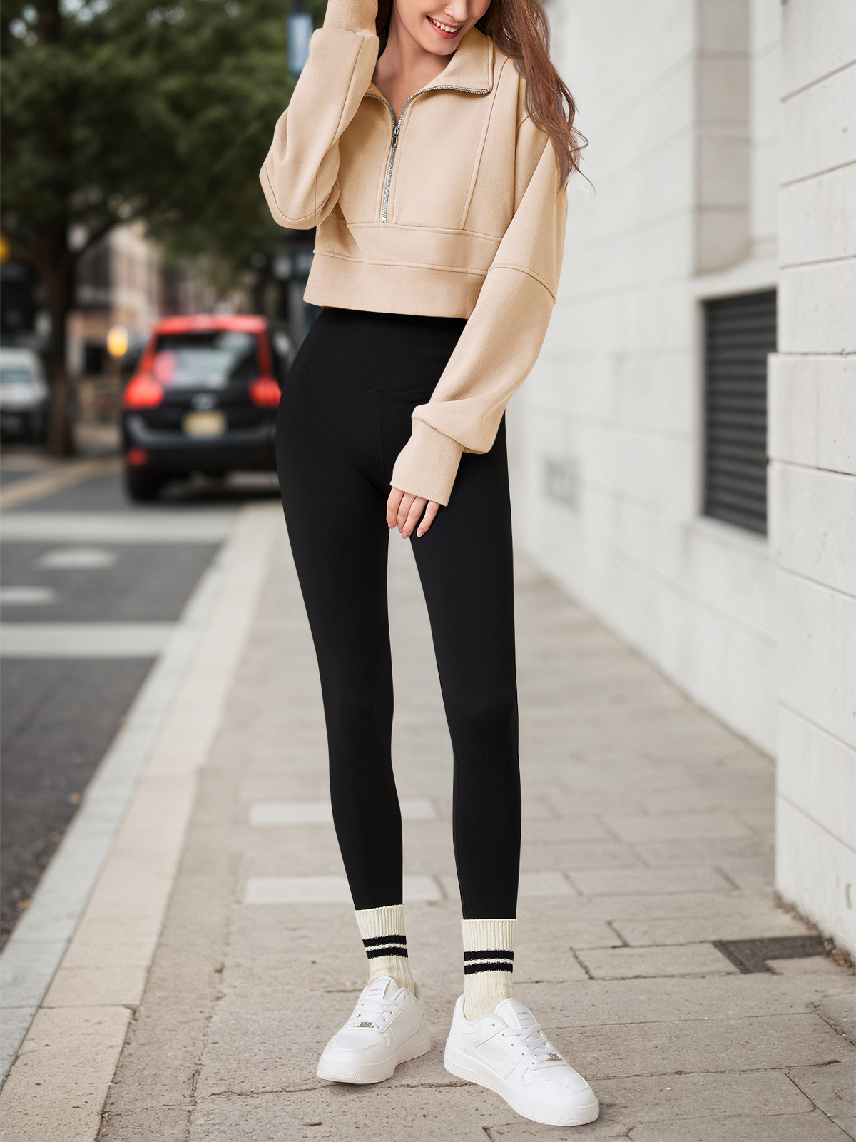 Half Zipper Cropped Sweatshirts