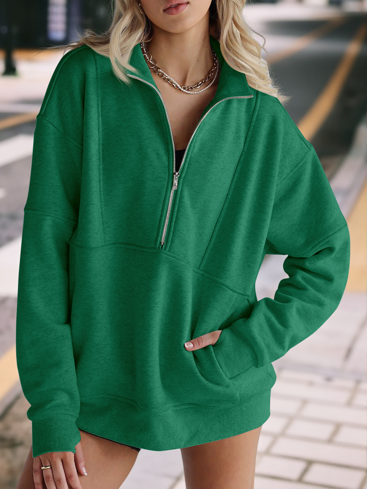 Women's Oversized Half Zip Fleece Sweatshirts