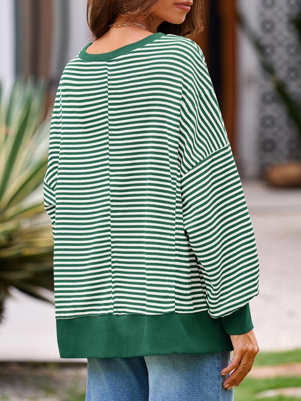 Women's Waffle Knit Long Sleeve Crewneck Oversized Sweatshirt