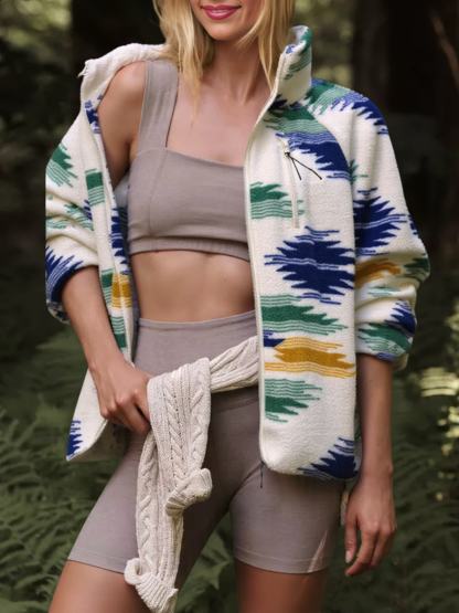 Aztec Print Fleece Zip Up Jackets