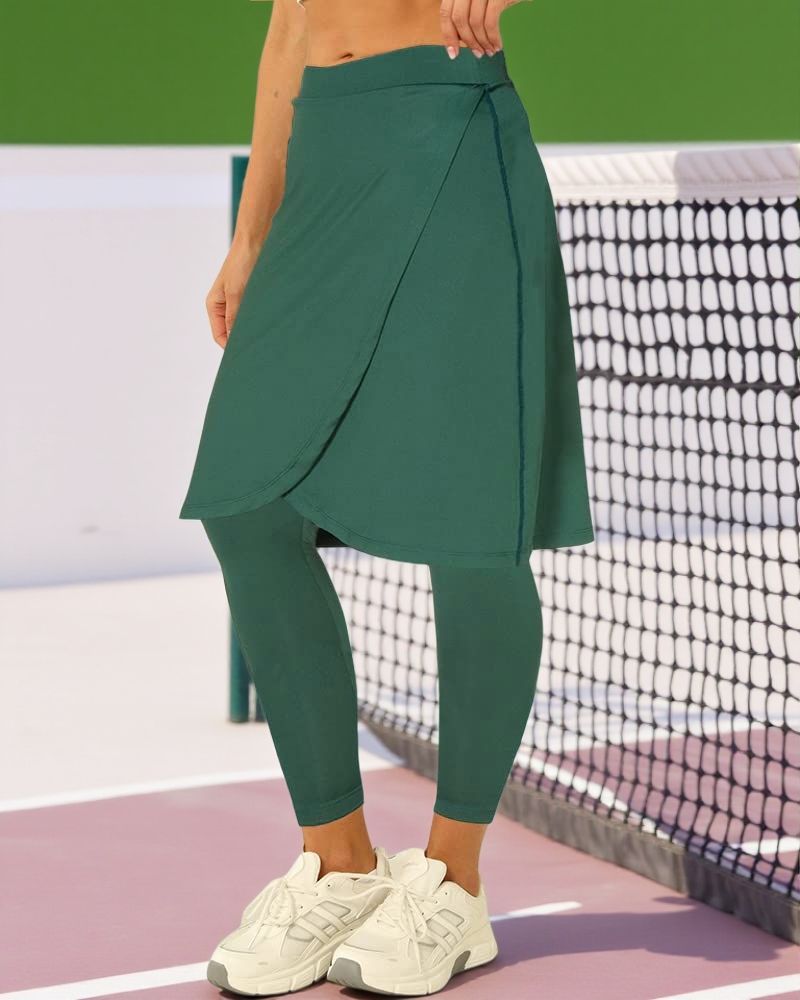 Wrap Knee Length Athletic Skirt with Leggings