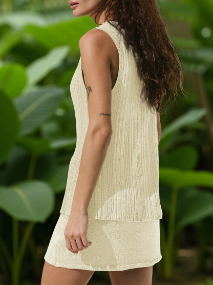 Summer Button Down Vest Tops Knitted 2 Piece Outfits