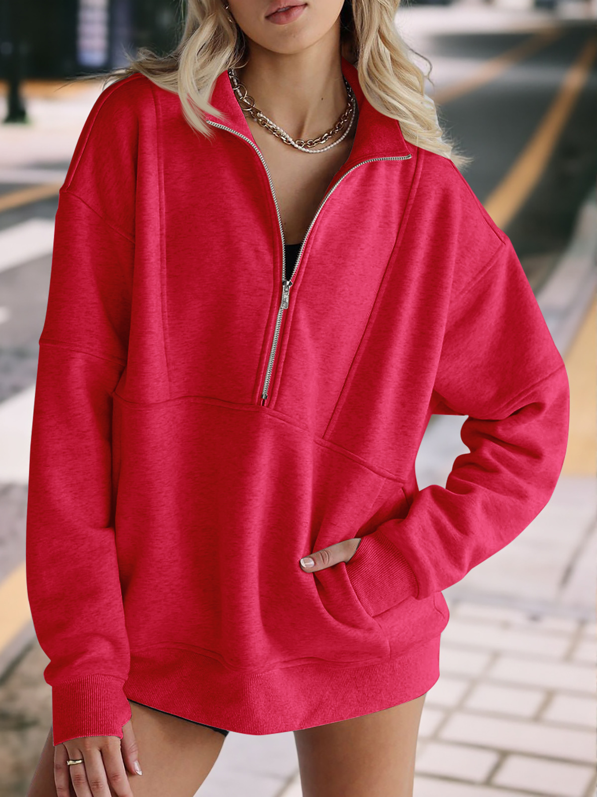 Women's Oversized Half Zip Fleece Sweatshirts