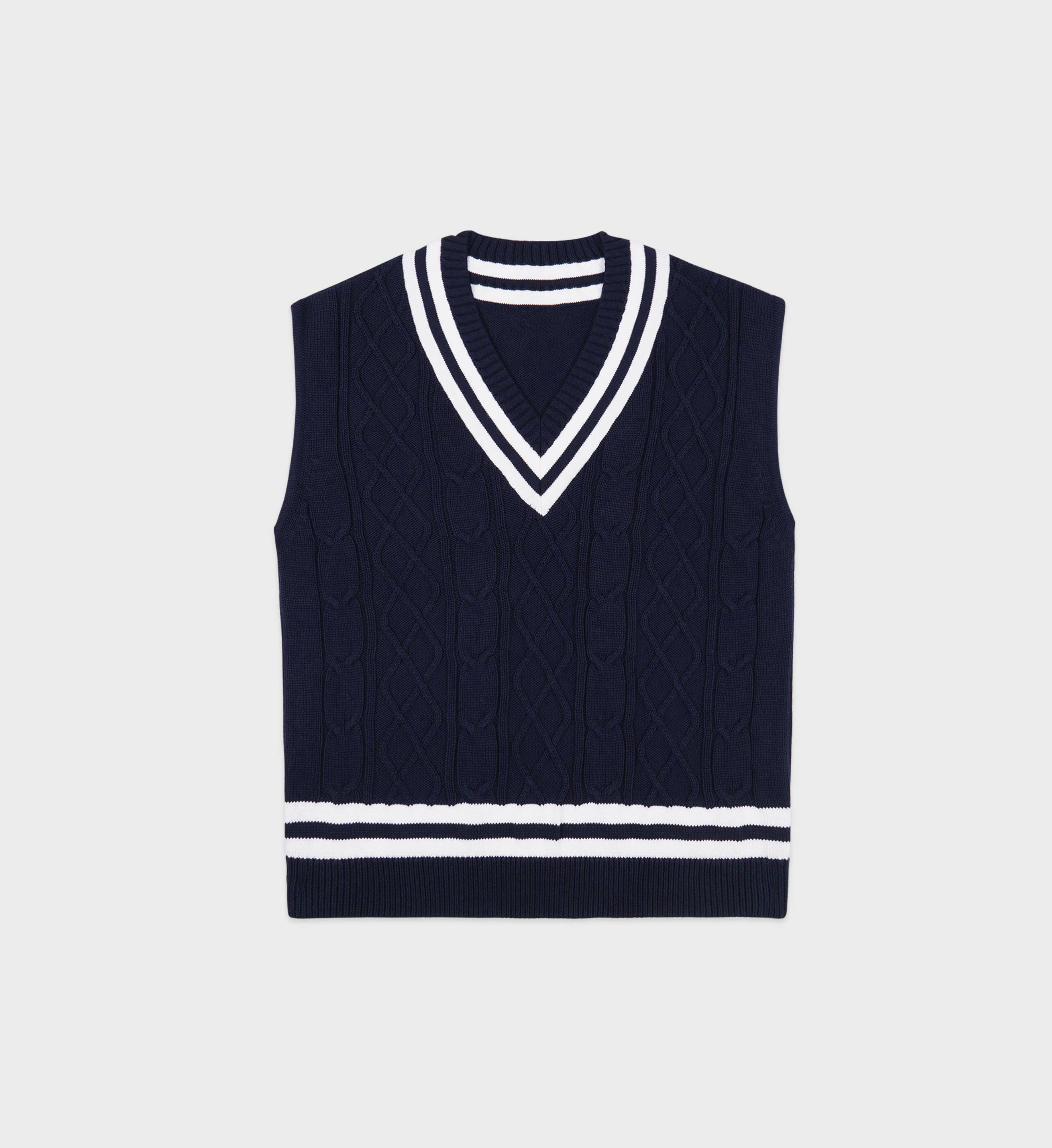 V Neck Knit Vest Pleated Contrast Color Skirt Sets