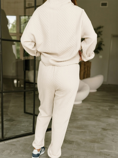 Textured Turtleneck Sweatshirts Jogger Pants Matching Sets