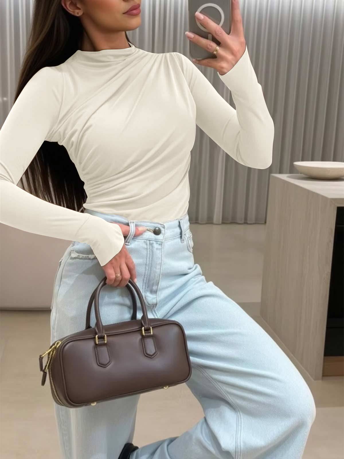 Long Sleeve Ruched Y2K T Shirts