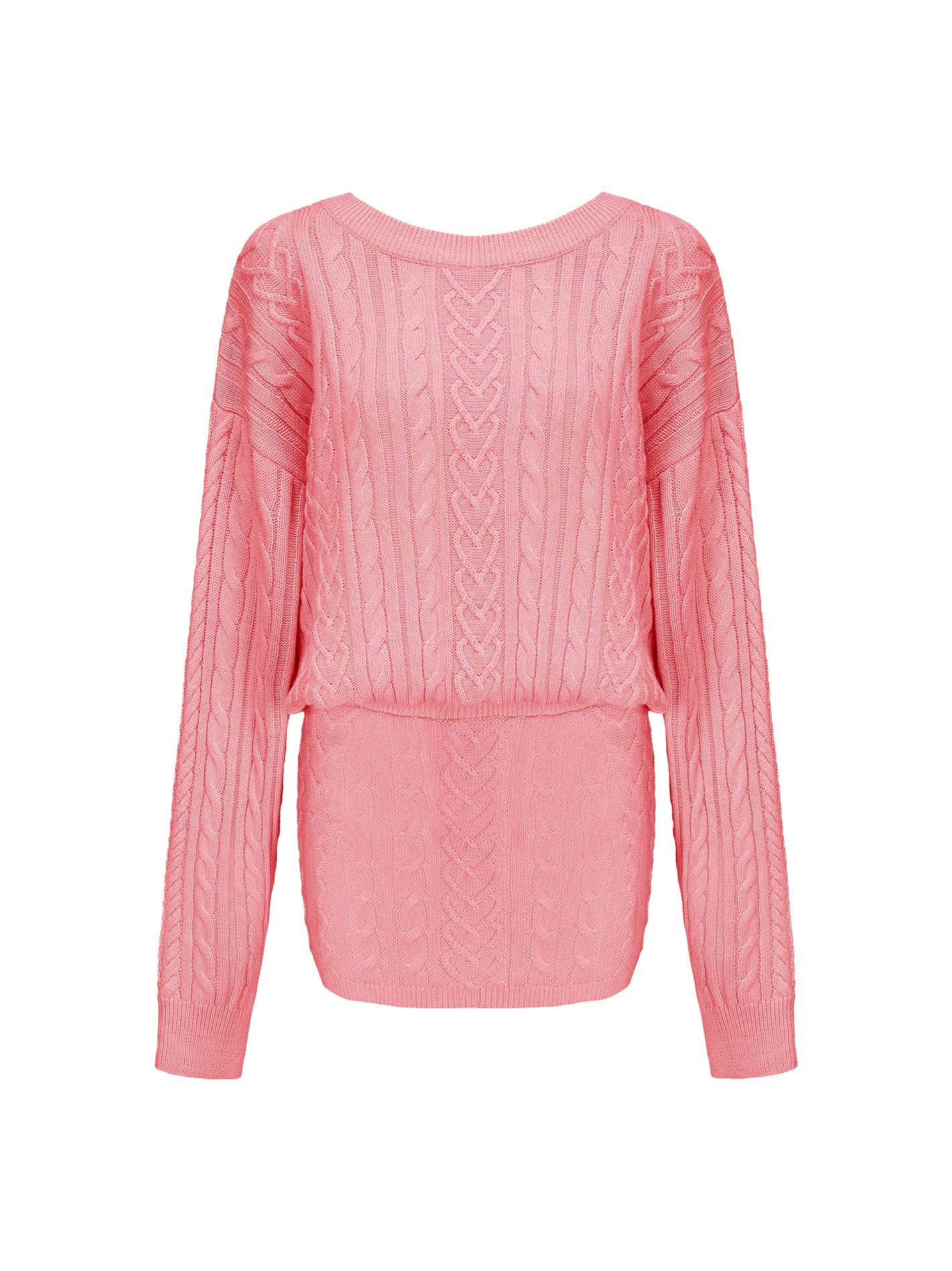 Cable Knit Puff Sleeve Sweater Dress