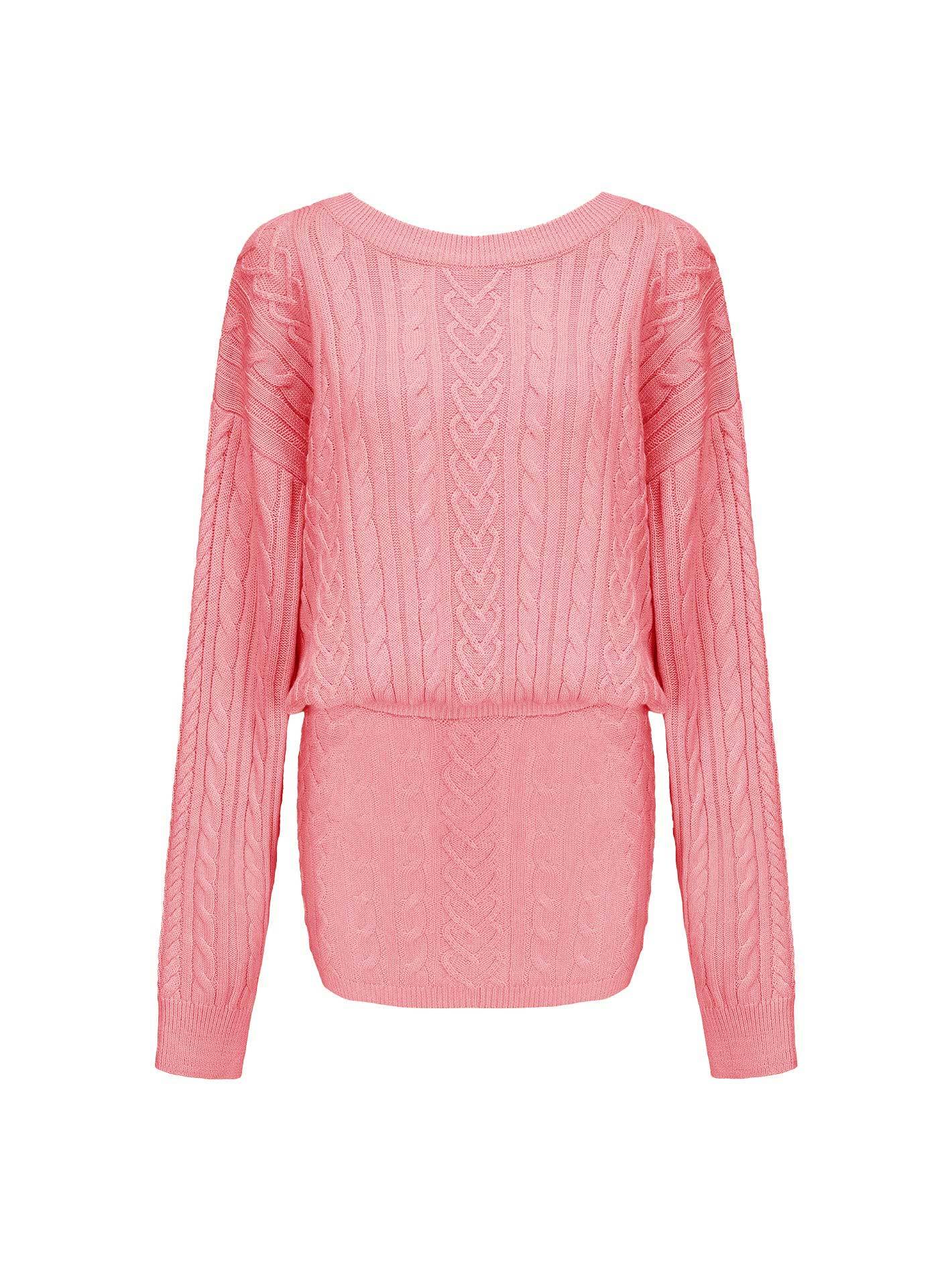 Cable Knit Puff Sleeve Sweater Dress