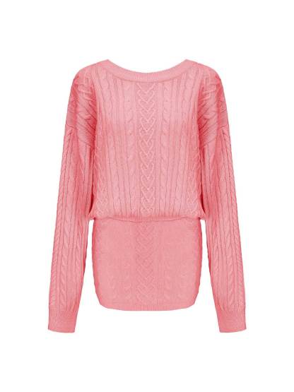 Cable Knit Puff Sleeve Sweater Dress