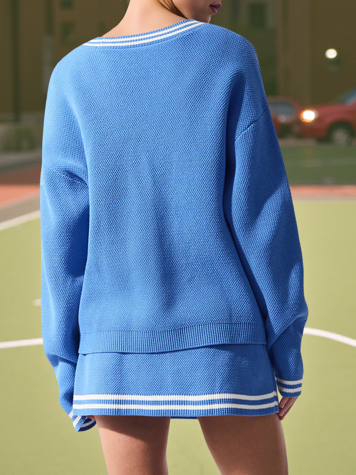 Button Front Cardigan High Waisted Skirts Workout Knit 3 Piece Sets