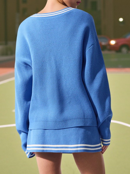 Button Front Cardigan High Waisted Skirts Workout Knit 3 Piece Sets