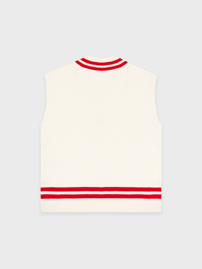 V Neck Knit Vest Pleated Contrast Color Skirt Sets