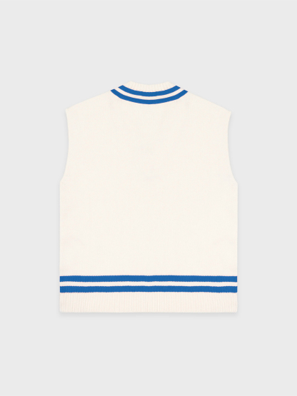 V Neck Knit Vest Pleated Contrast Color Skirt Sets