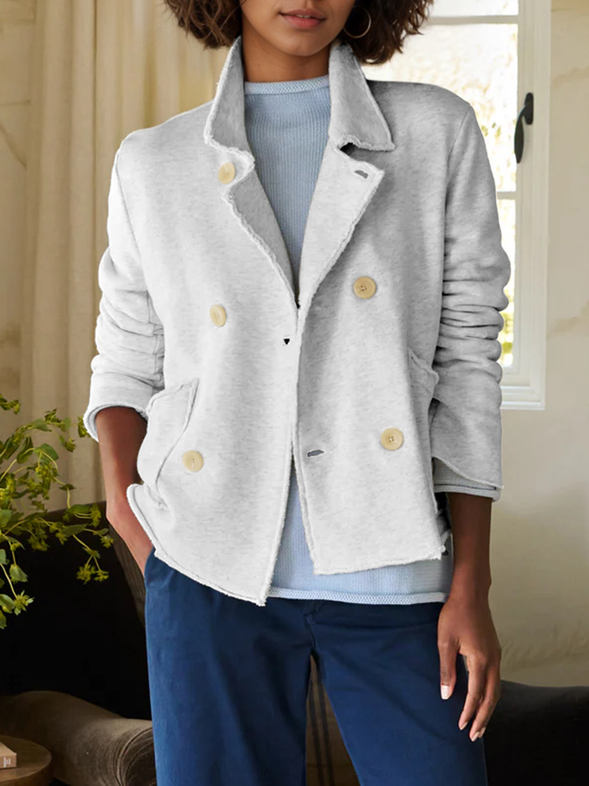 Women's Cropped Blazer 2025 Button Long Sleeve Notch Lapel Open Front Casual Office Jacket