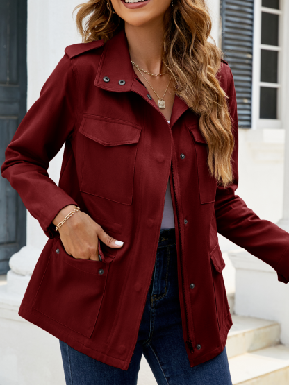 Zip Up Snap Buttons Military Anorak Jackets