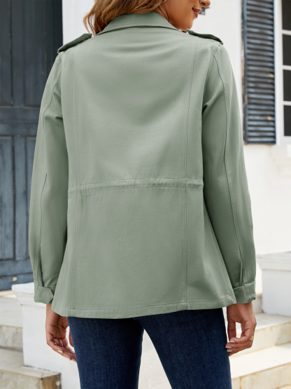 Zip Up Snap Buttons Military Anorak Jackets