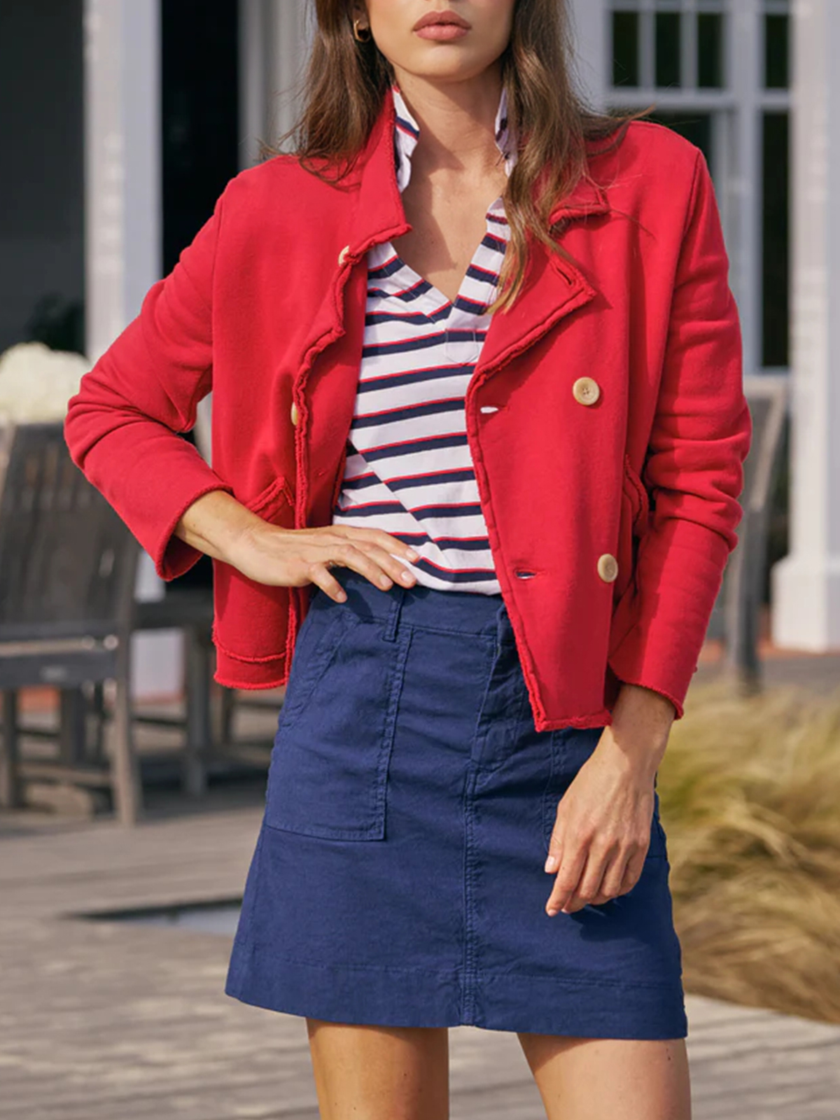 Crooped Button Front Blazer Jackets